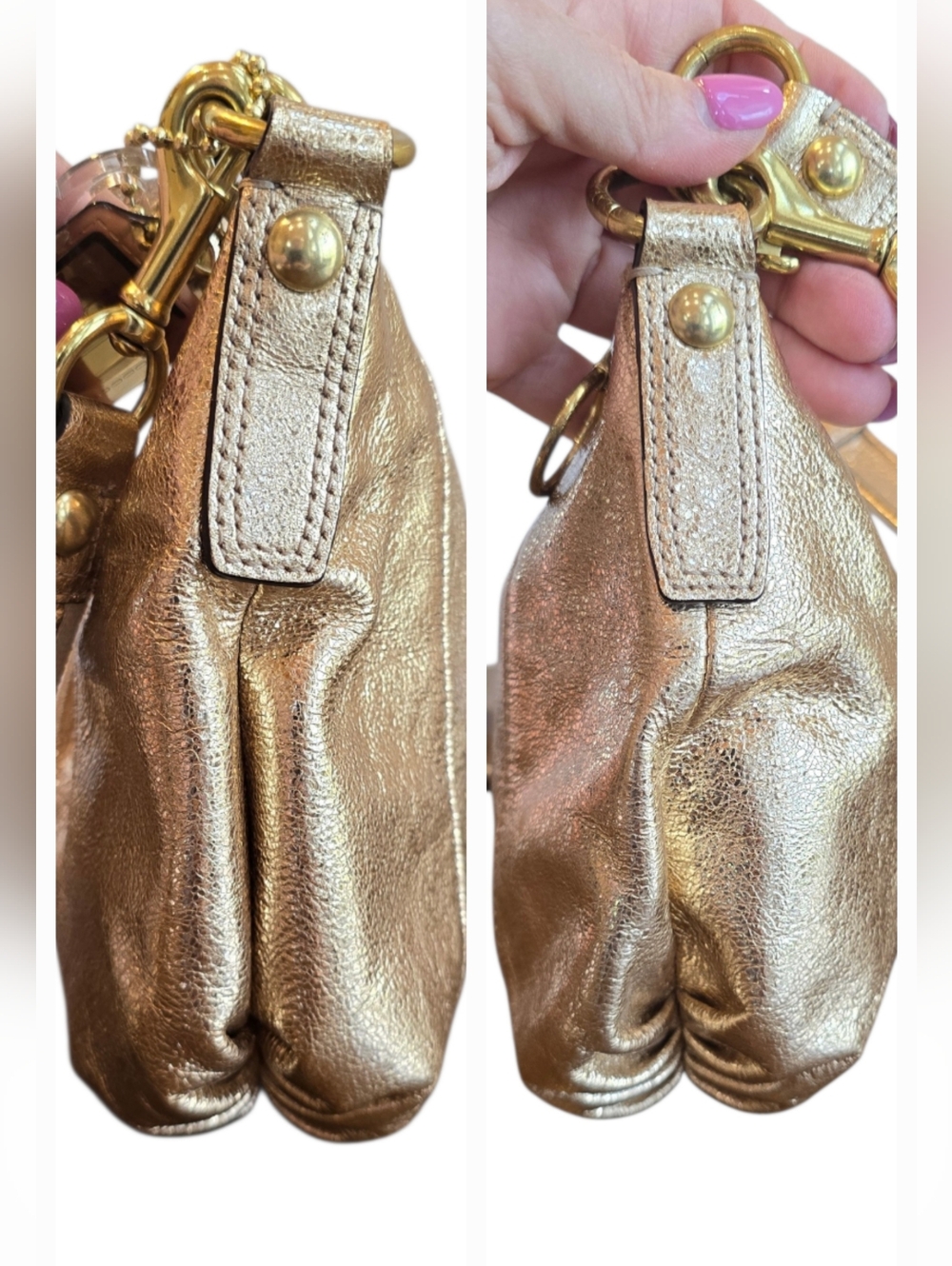 Coach Poppy Groovy Metallic Gold Leather Shoulder Bag Crossbody - Picture 8 of 17